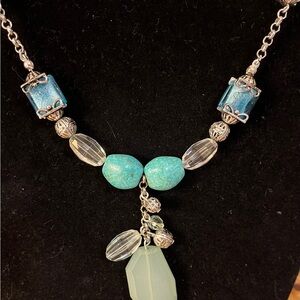 Avon necklace with Turquoise, lucite in shimmering blue and clear squares 16 “